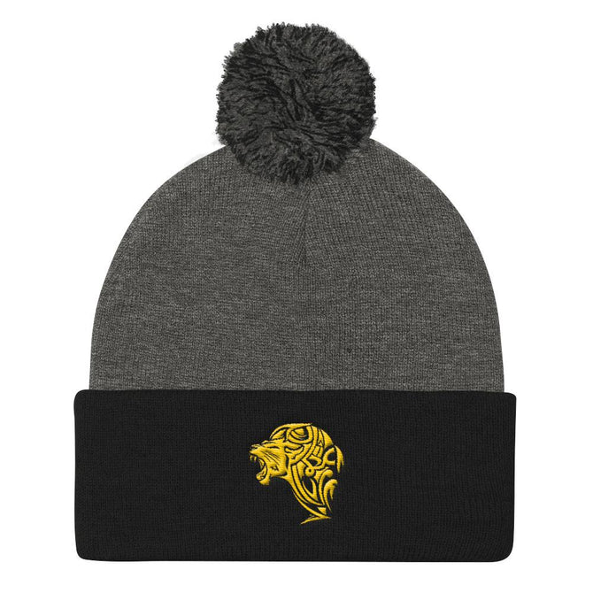 Lion Black & Grey Pom Pom Knit Cap - UnFazed Tees