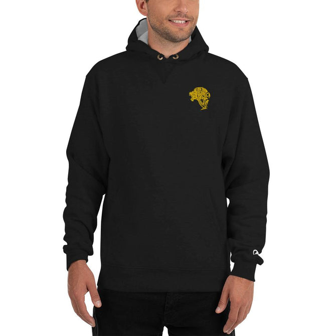 Champion Embroidered Gold Lion Hoodie - Black - UnFazed Tees