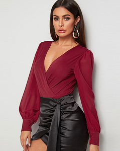 Bowery Surplice Bodysuit - Burgundy