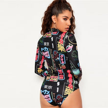 Load image into Gallery viewer, Tokyo Street Bodysuit - Black with Pattern - UnFazed Tees
