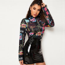 Load image into Gallery viewer, Tokyo Street Bodysuit - Black with Pattern - UnFazed Tees
