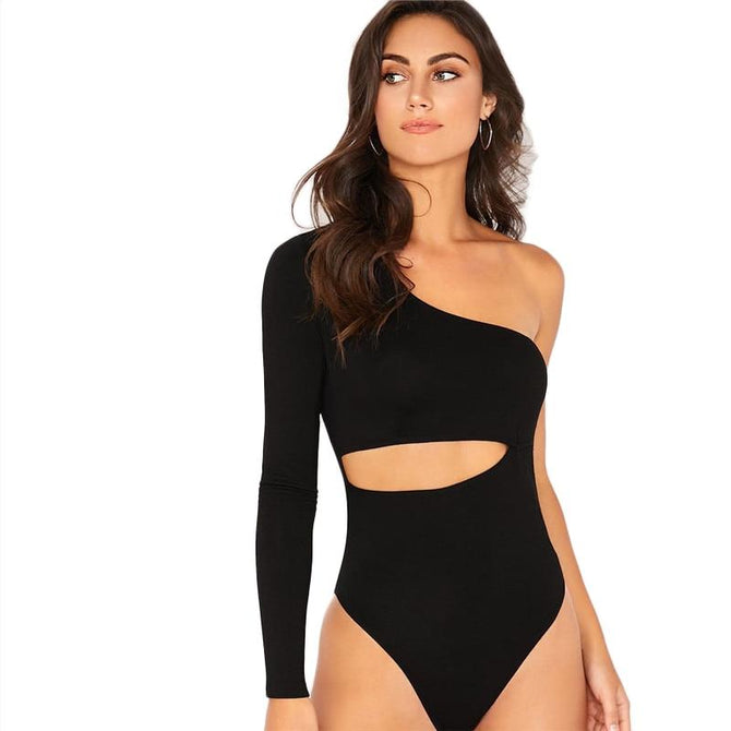 One Shoulder Peek-a-boo Bodysuit - Black - UnFazed Tees