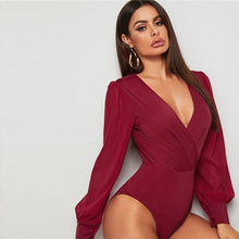 Load image into Gallery viewer, The Bowery Surplice Bodysuit - Burgundy - UnFazed Tees
