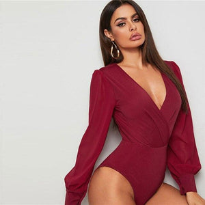 The Bowery Surplice Bodysuit - Burgundy - UnFazed Tees