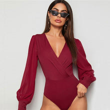 Load image into Gallery viewer, The Bowery Surplice Bodysuit - Burgundy - UnFazed Tees
