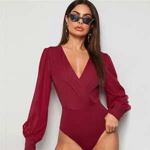 The Bowery Surplice Bodysuit - Burgundy - UnFazed Tees