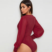 Load image into Gallery viewer, The Bowery Surplice Bodysuit - Burgundy - UnFazed Tees
