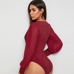 The Bowery Surplice Bodysuit - Burgundy - UnFazed Tees