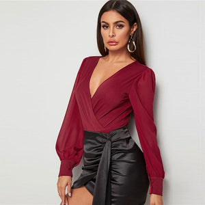 The Bowery Surplice Bodysuit - Burgundy - UnFazed Tees