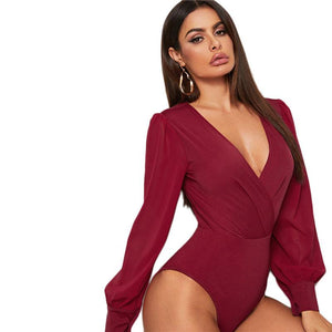 The Bowery Surplice Bodysuit - Burgundy - UnFazed Tees