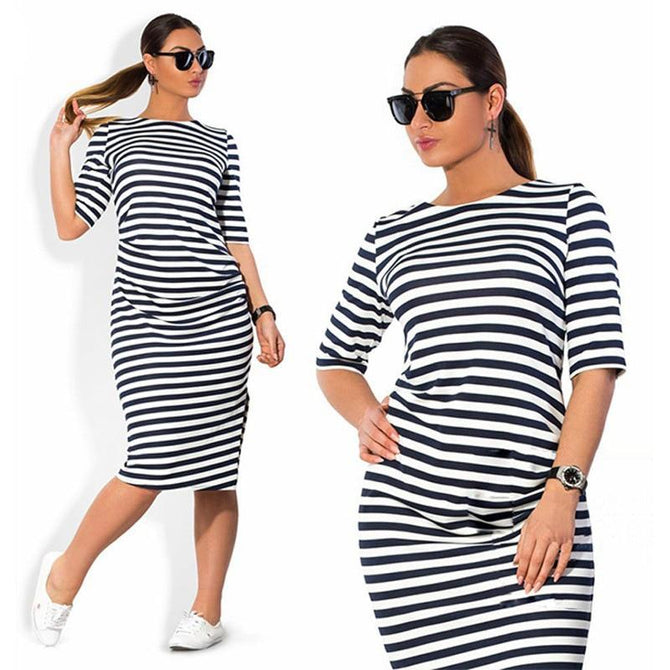 White & Black Striped Dress - UnFazed Tees