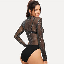 Load image into Gallery viewer, Sheer and Sparkle Bodysuit - Black / Transparent - UnFazed Tees
