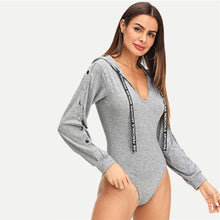 Load image into Gallery viewer, Work it Out Drawstring Bodysuit - Gray - UnFazed Tees

